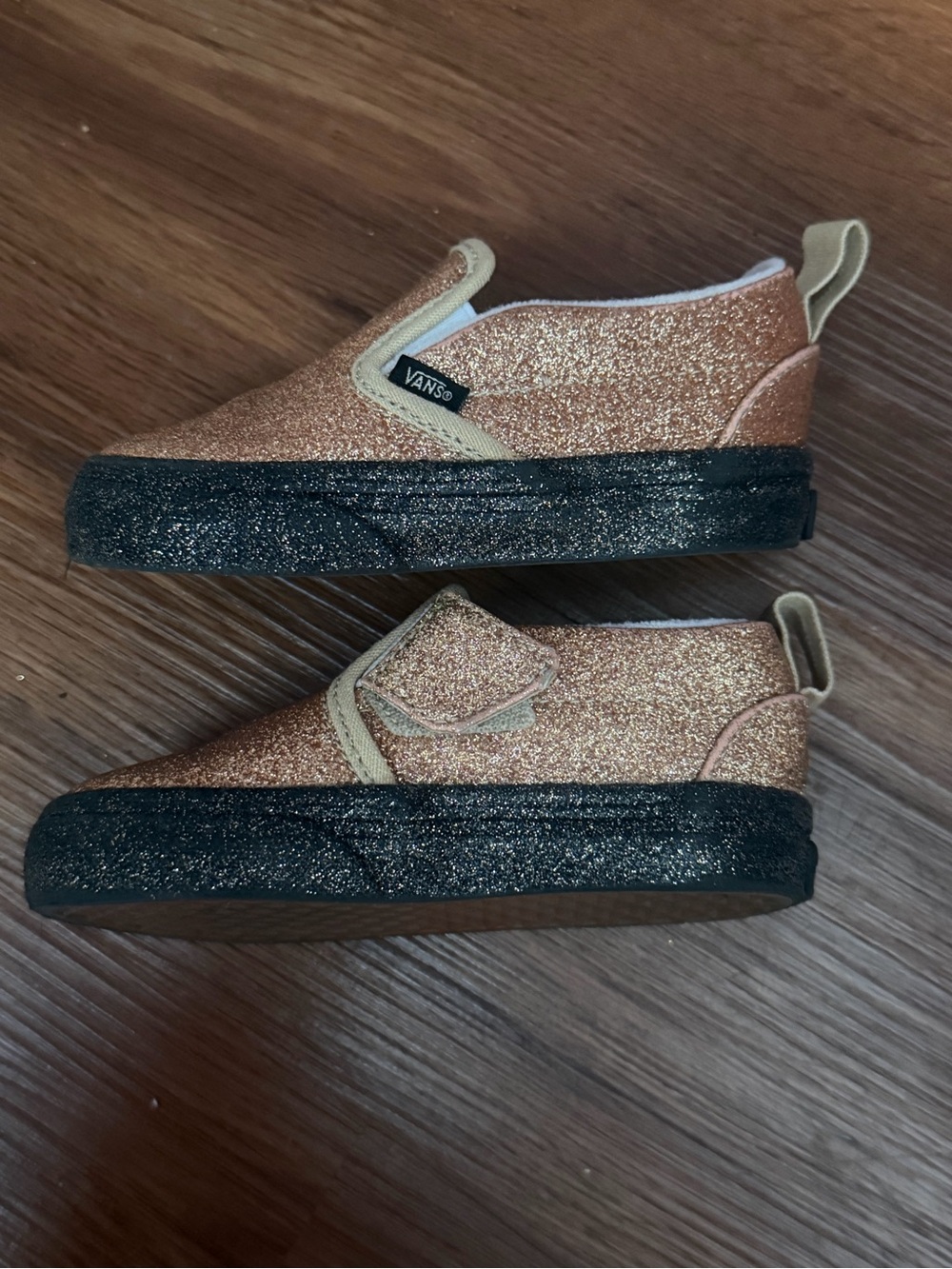Vans Kids Glitter Slip-On Sneakers in Rose Gold and Black